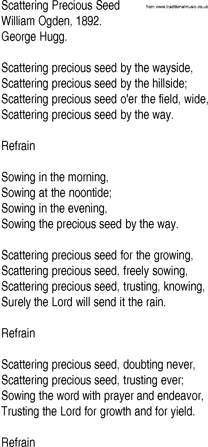 Hymn and Gospel Song: Scattering Precious Seed by William Ogden lyrics