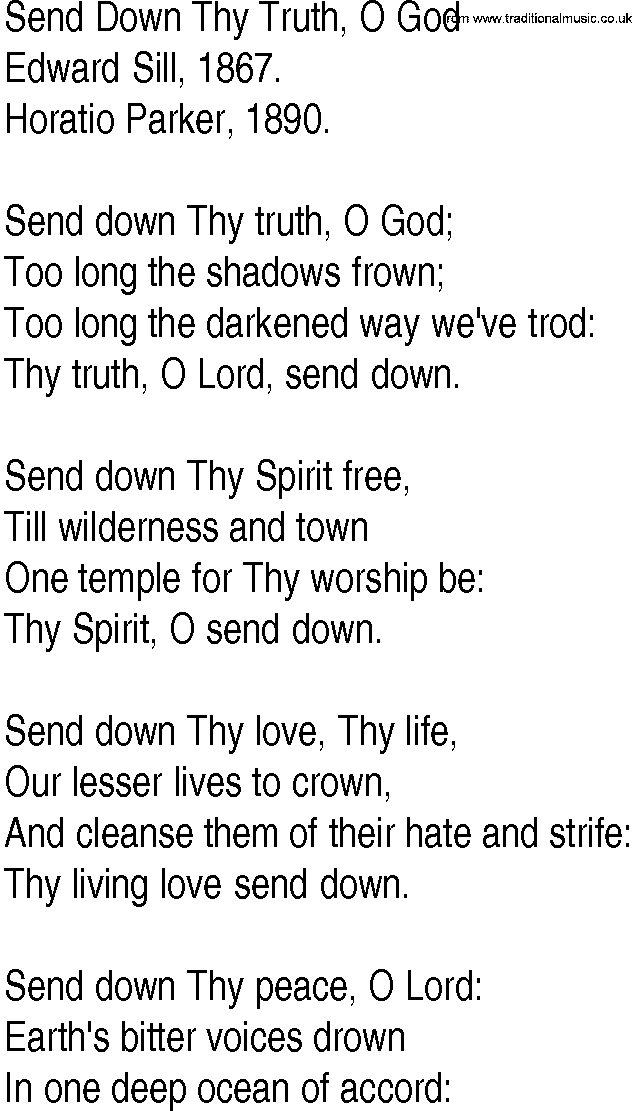 Hymn and Gospel Song: Send Down Thy Truth, O God by Edward Sill lyrics