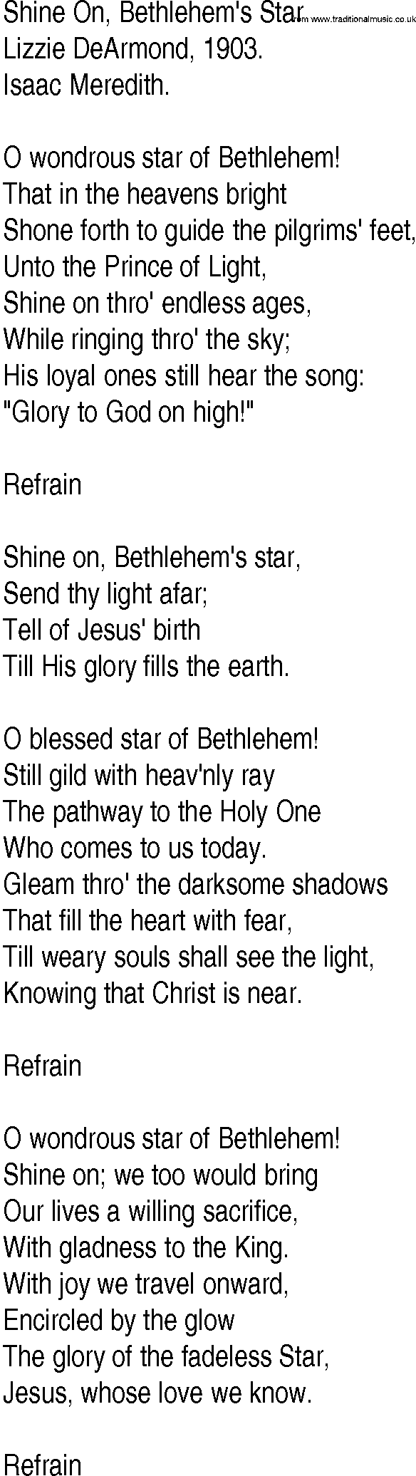 Hymn and Gospel Song: Shine On, Bethlehem's Star by Lizzie DeArmond lyrics