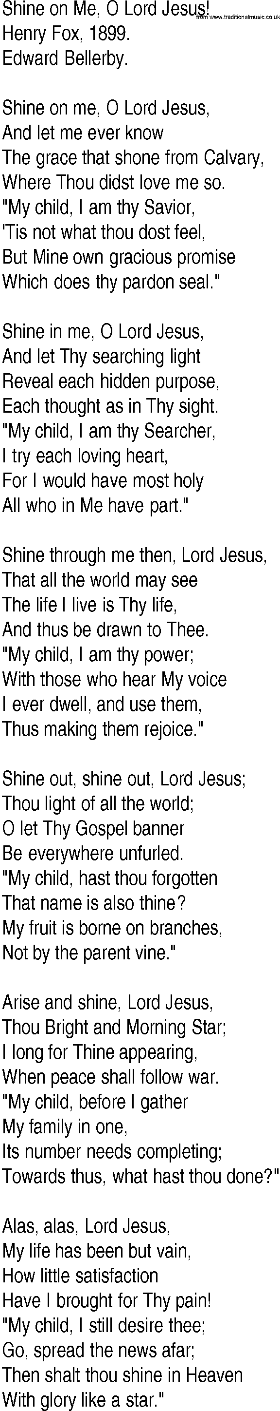 Hymn and Gospel Song: Shine on Me, O Lord Jesus! by Henry Fox lyrics