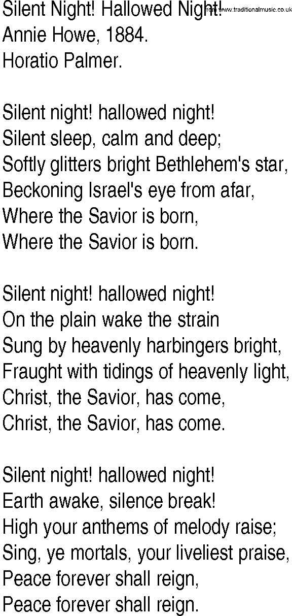 Hymn and Gospel Song: Silent Night! Hallowed Night! by Annie Howe lyrics