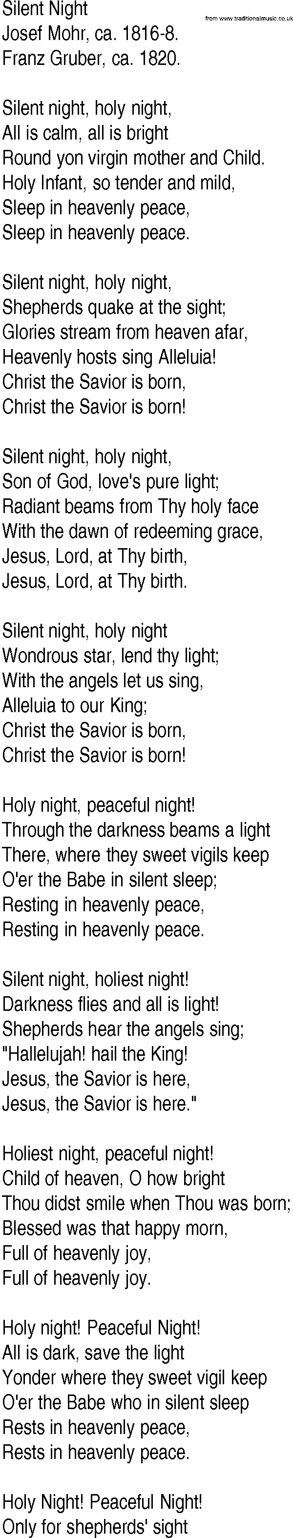 Hymn and Gospel Song: Silent Night by Josef Mohr ca lyrics
