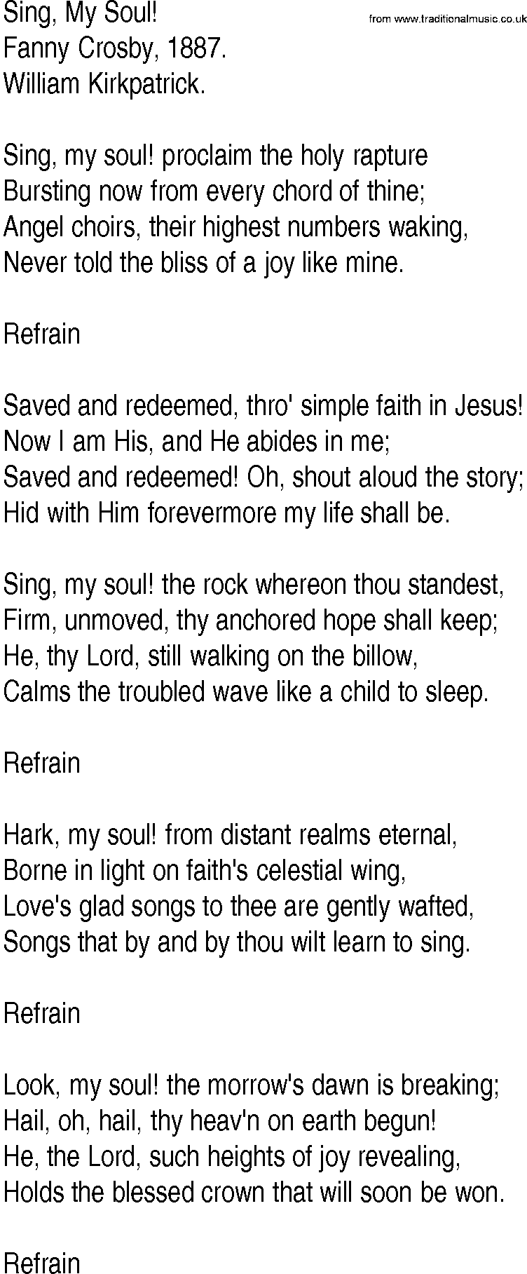 Hymn and Gospel Song: Sing, My Soul! by Fanny Crosby lyrics