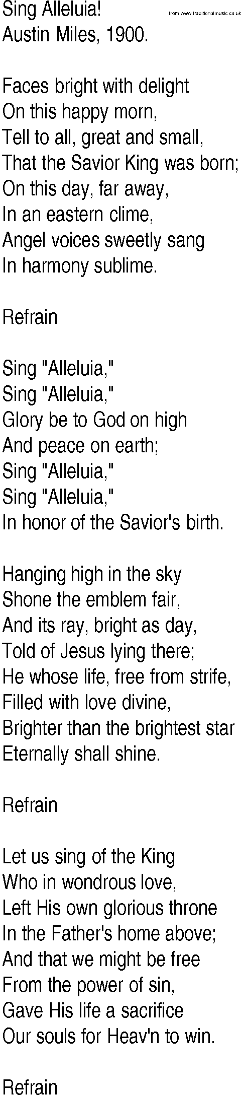 Hymn and Gospel Song: Sing Alleluia! by Austin Miles lyrics