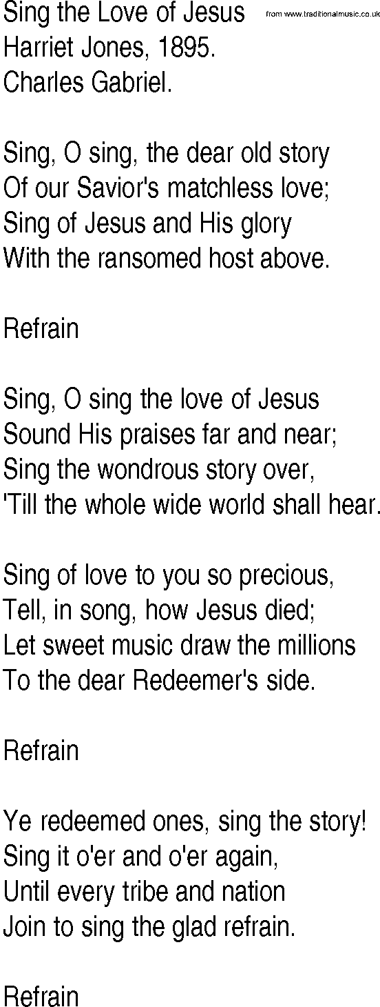 Hymn and Gospel Song: Sing the Love of Jesus by Harriet Jones lyrics