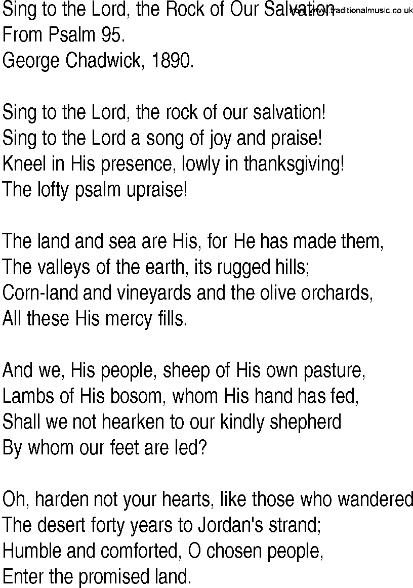 Hymn and Gospel Song: Sing to the Lord, the Rock of Our Salvation by From Psalm lyrics