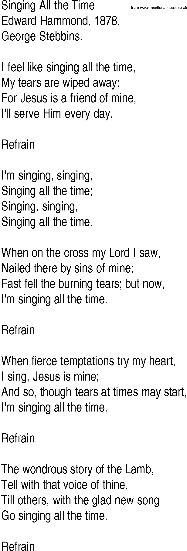 Hymn and Gospel Song: Singing All the Time by Edward Hammond lyrics