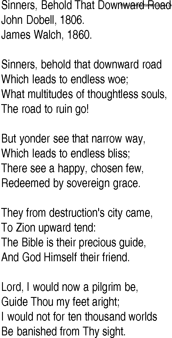 Hymn and Gospel Song: Sinners, Behold That Downward Road by John Dobell lyrics