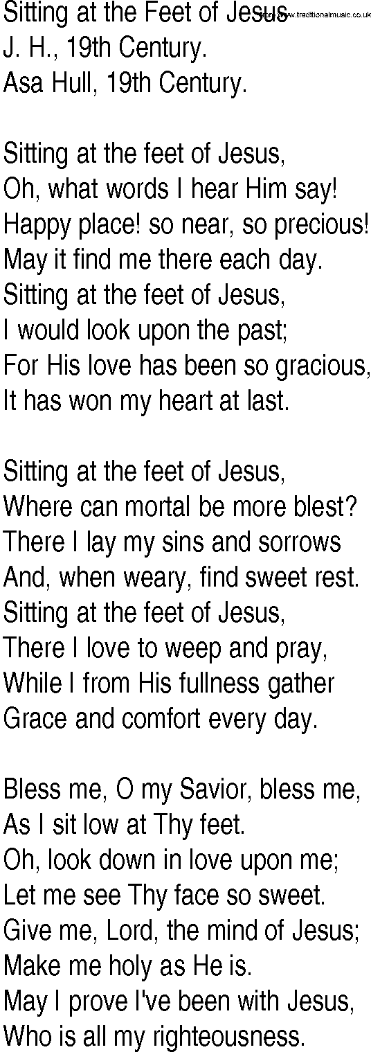 Hymn and Gospel Song: Sitting at the Feet of Jesus by J H th Century lyrics