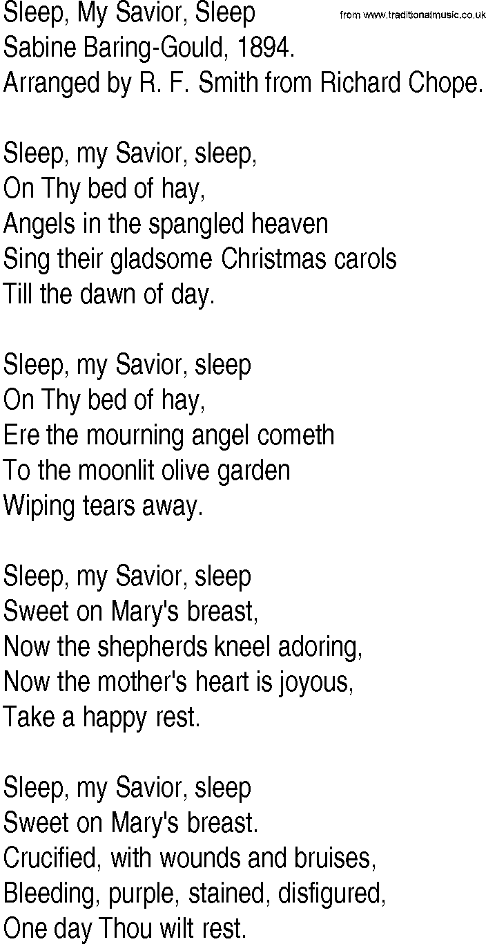 Hymn and Gospel Song: Sleep, My Savior, Sleep by Sabine BaringGould lyrics