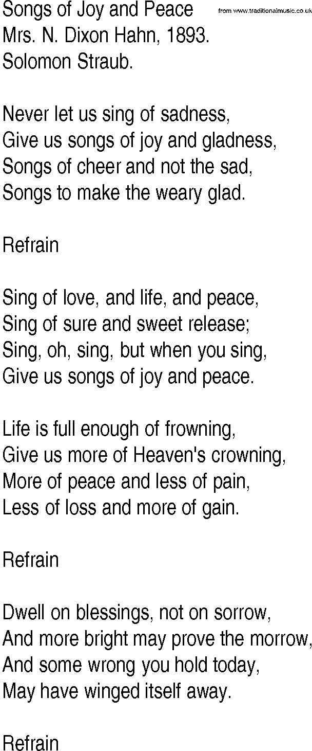 Hymn and Gospel Song: Songs of Joy and Peace by Mrs N Dixon Hahn lyrics