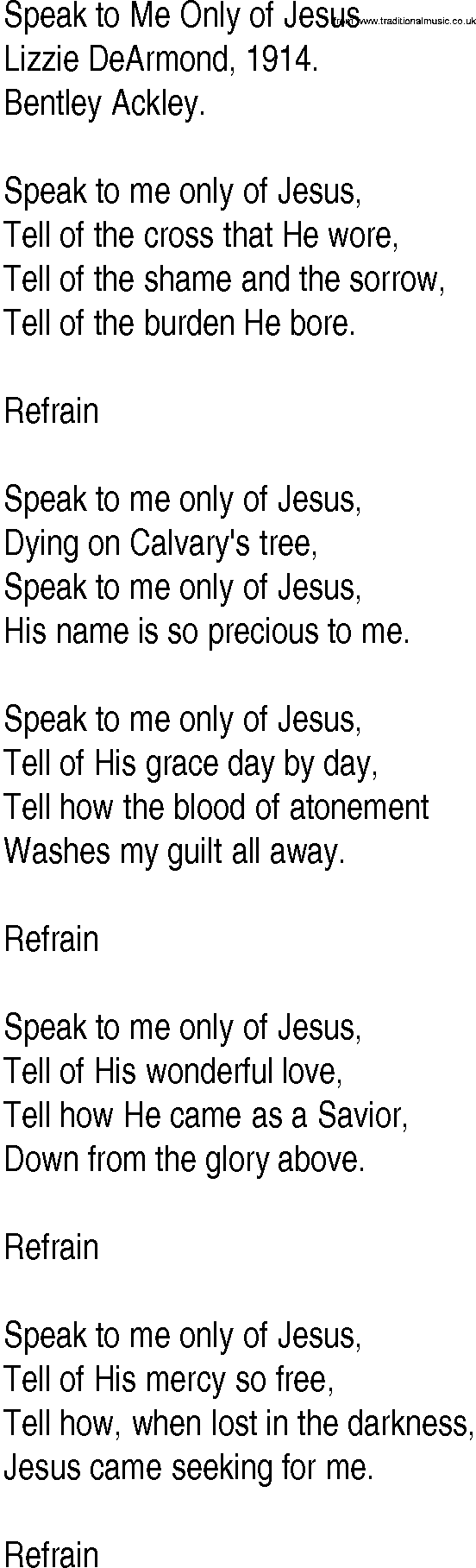Hymn and Gospel Song: Speak to Me Only of Jesus by Lizzie DeArmond lyrics