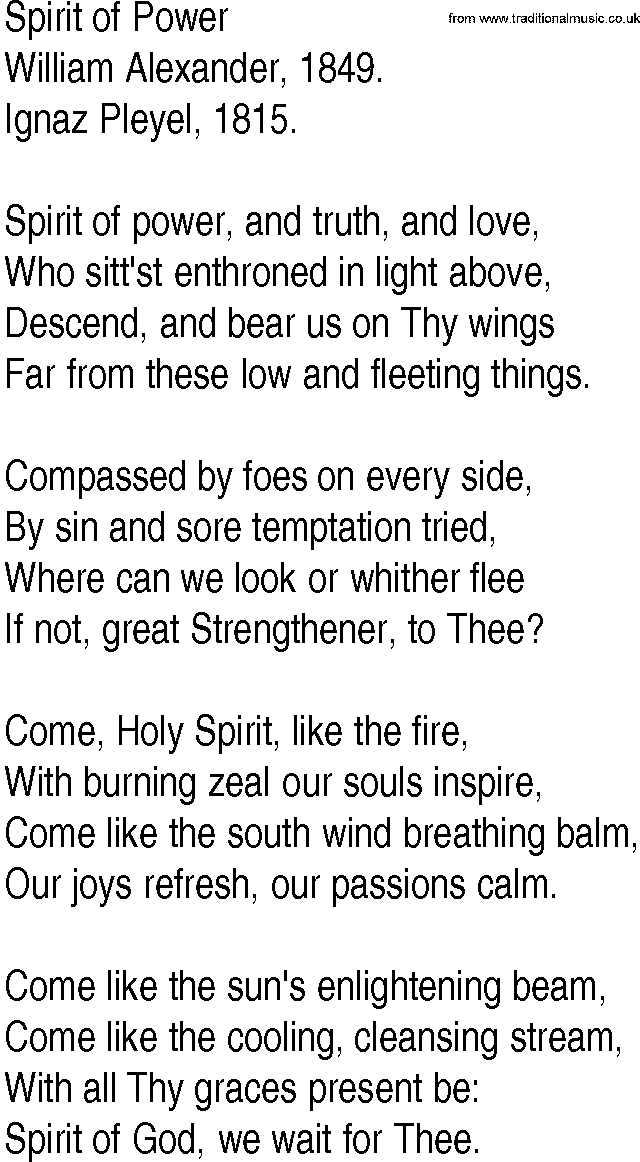 Hymn and Gospel Song: Spirit of Power by William Alexander lyrics