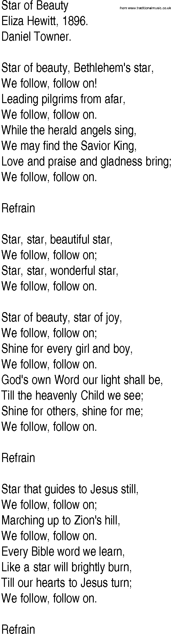 Hymn and Gospel Song: Star of Beauty by Eliza Hewitt lyrics