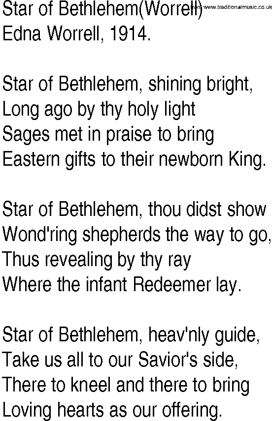 Hymn and Gospel Song: Star of Bethlehem(Worrell) by Edna Worrell lyrics