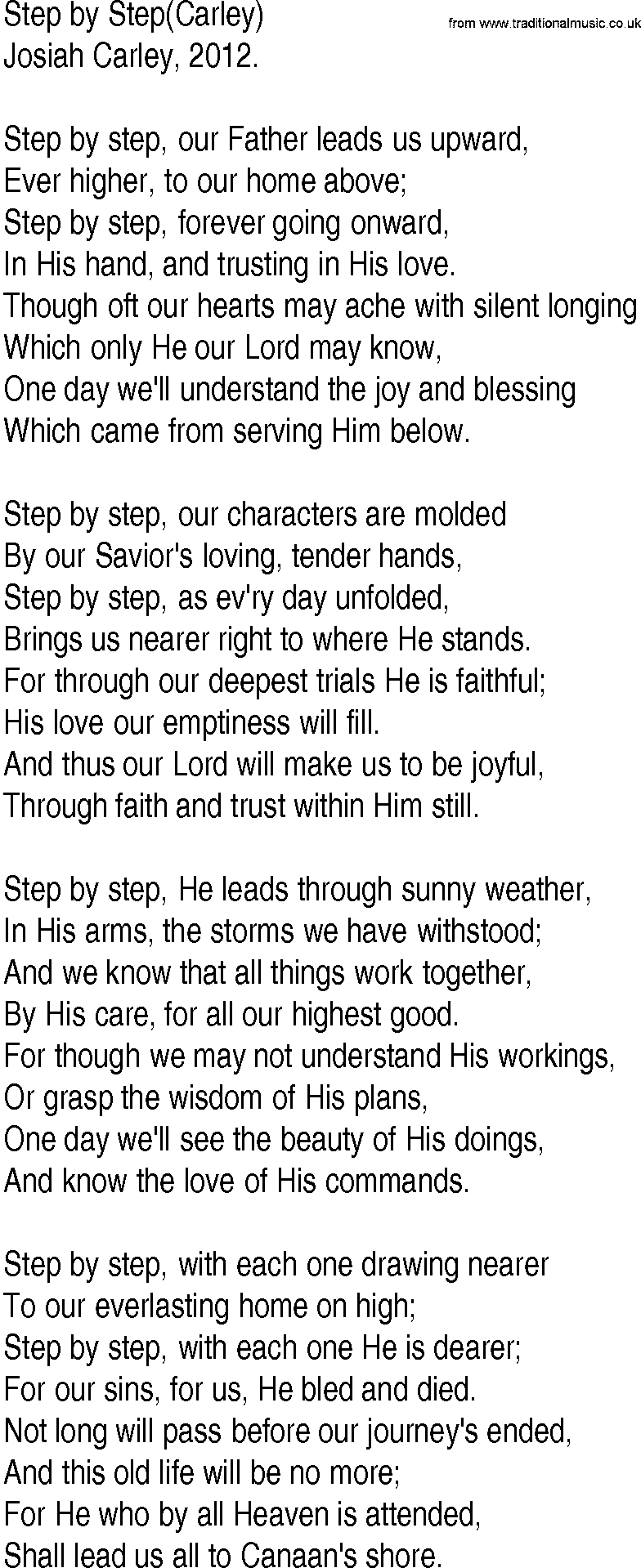Hymn and Gospel Song: Step by Step(Carley) by Josiah Carley lyrics