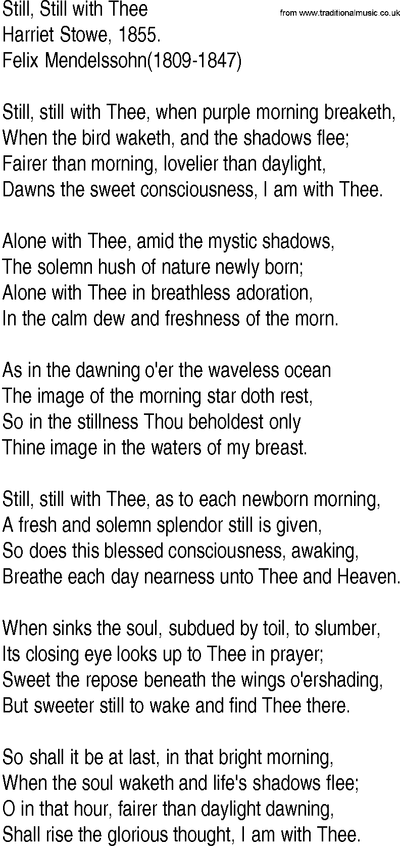 Hymn and Gospel Song: Still, Still with Thee by Harriet Stowe lyrics
