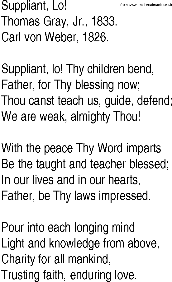 Hymn and Gospel Song: Suppliant, Lo! by Thomas Gray Jr lyrics