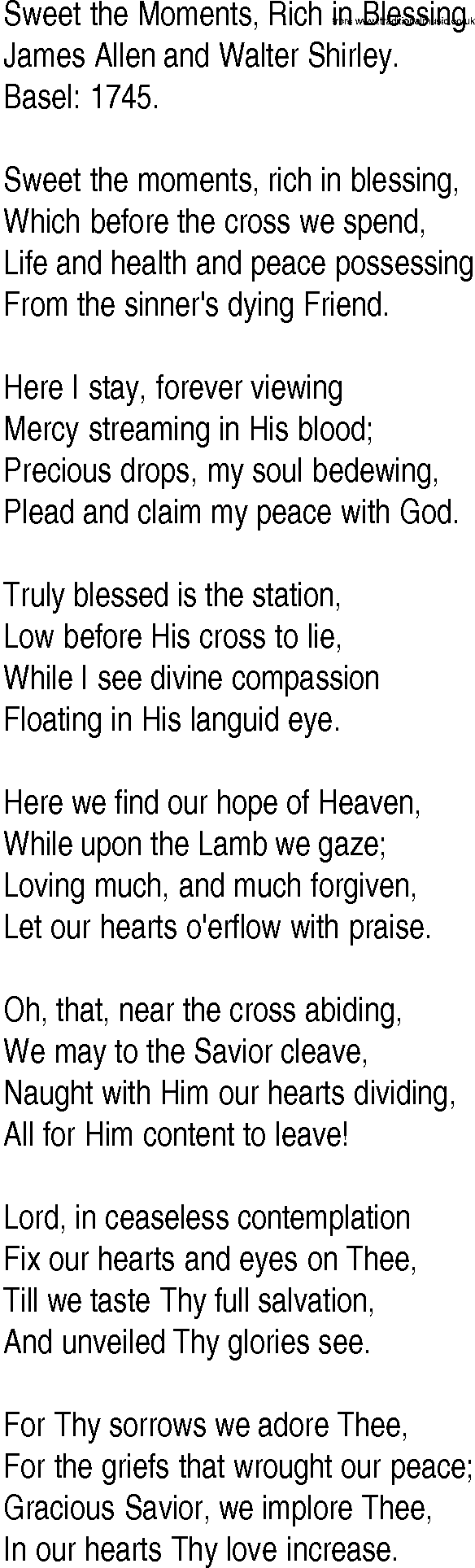 Hymn and Gospel Song: Sweet the Moments, Rich in Blessing by James Allen and Walter Shirley lyrics
