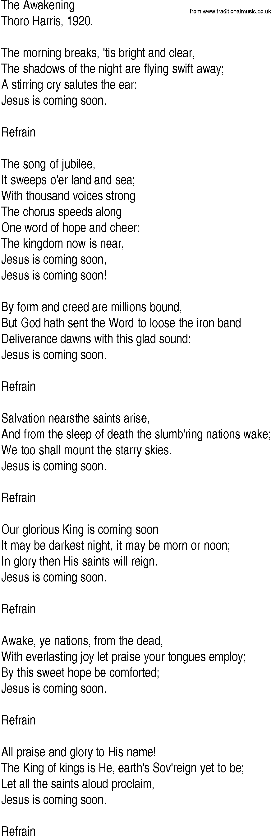 Hymn and Gospel Song: The Awakening by Thoro Harris lyrics