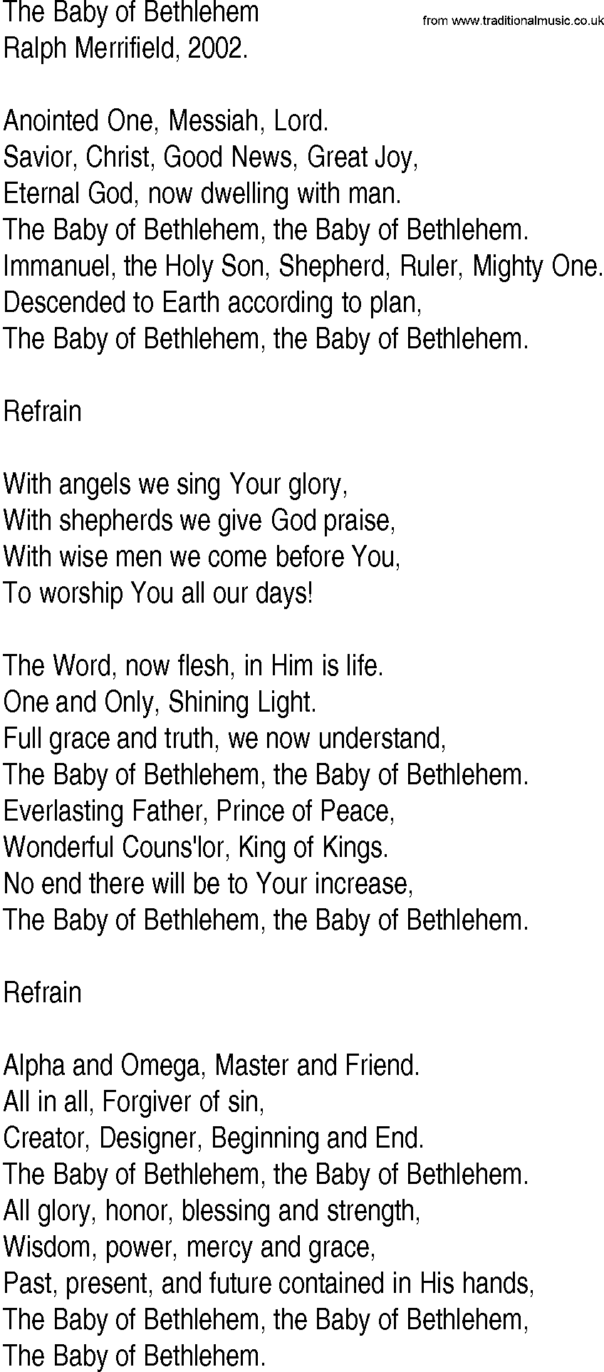 Hymn and Gospel Song: The Baby of Bethlehem by Ralph Merrifield lyrics