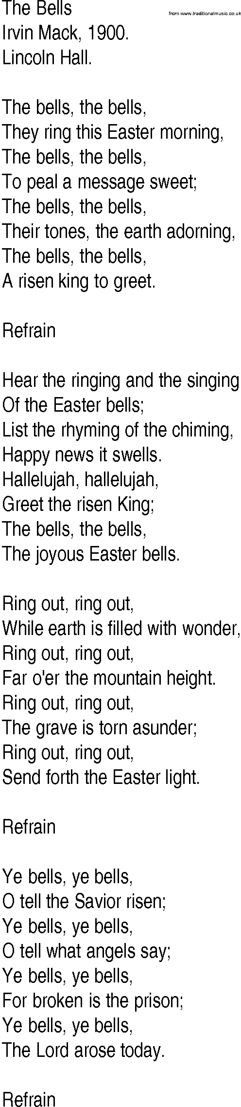 The Bell Scriptures Hymn and Gospel Song Lyrics for The Bells by Irvin Mack