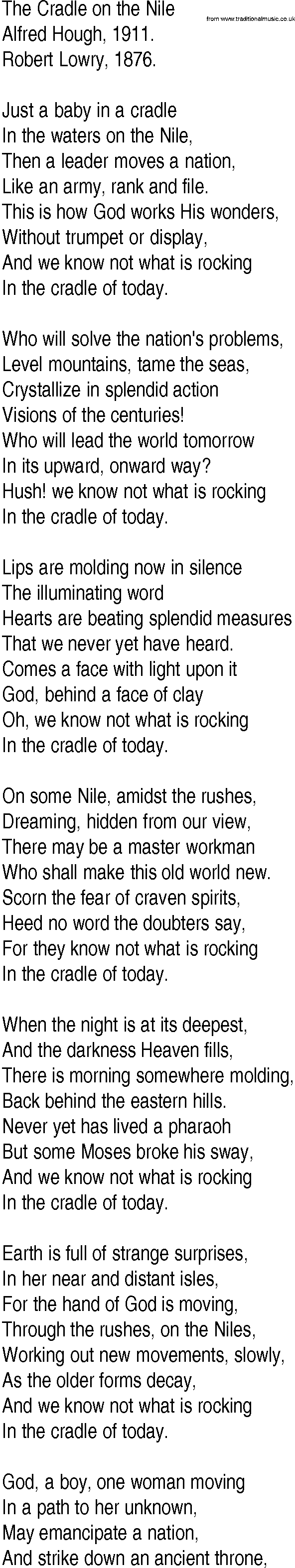 Hymn and Gospel Song: The Cradle on the Nile by Alfred Hough lyrics