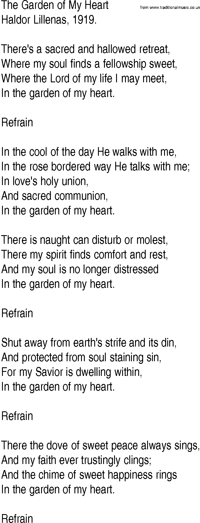 Hymn and Gospel Song: The Garden of My Heart by Haldor Lillenas lyrics