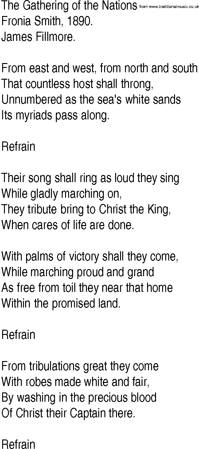Hymn and Gospel Song: The Gathering of the Nations by Fronia Smith lyrics