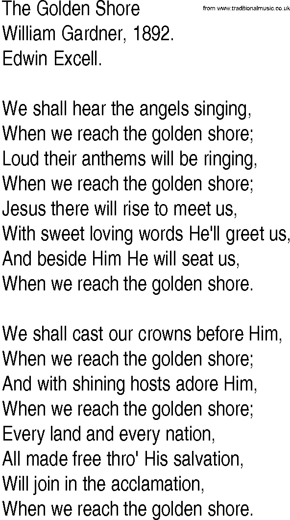 Hymn and Gospel Song: The Golden Shore by William Gardner lyrics