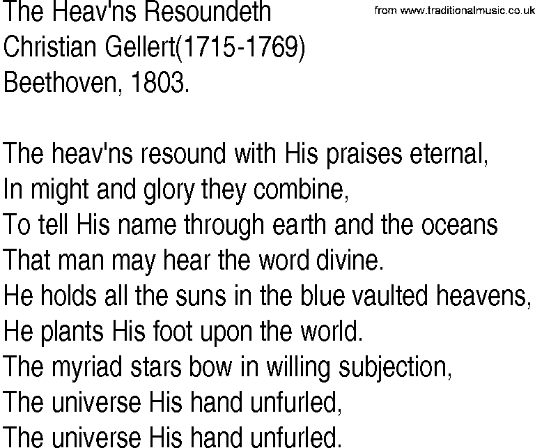 Hymn and Gospel Song: The Heav'ns Resoundeth by Christian Gellert lyrics