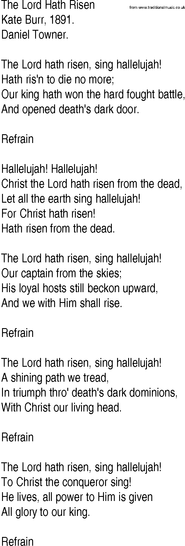 Hymn and Gospel Song: The Lord Hath Risen by Kate Burr lyrics