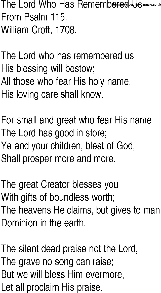 Hymn and Gospel Song: The Lord Who Has Remembered Us by From Psalm lyrics