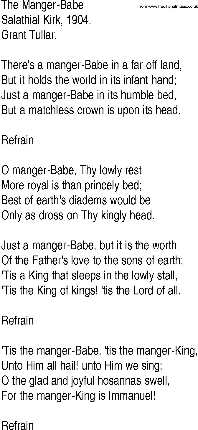 Hymn and Gospel Song: The Manger-Babe by Salathial Kirk lyrics