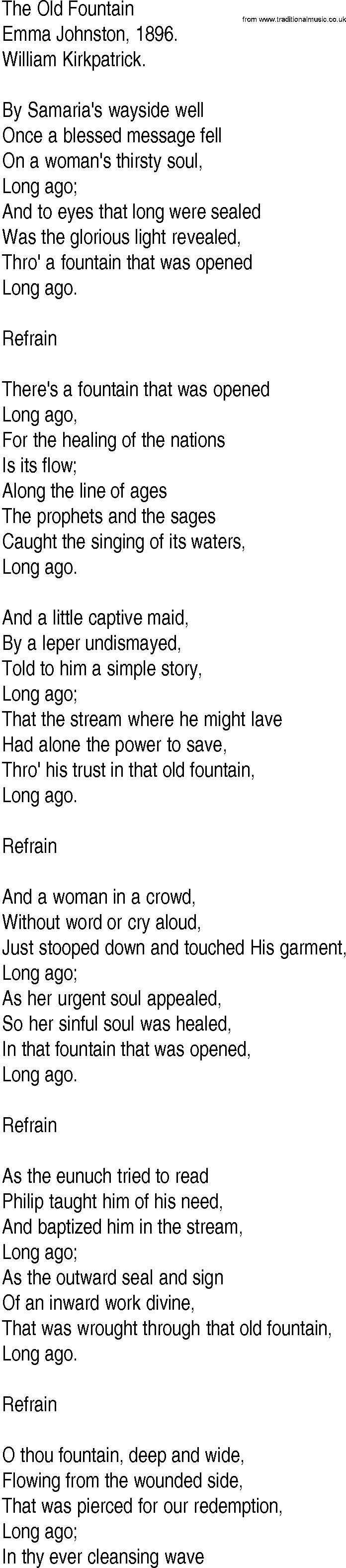 Hymn and Gospel Song: The Old Fountain by Emma Johnston lyrics