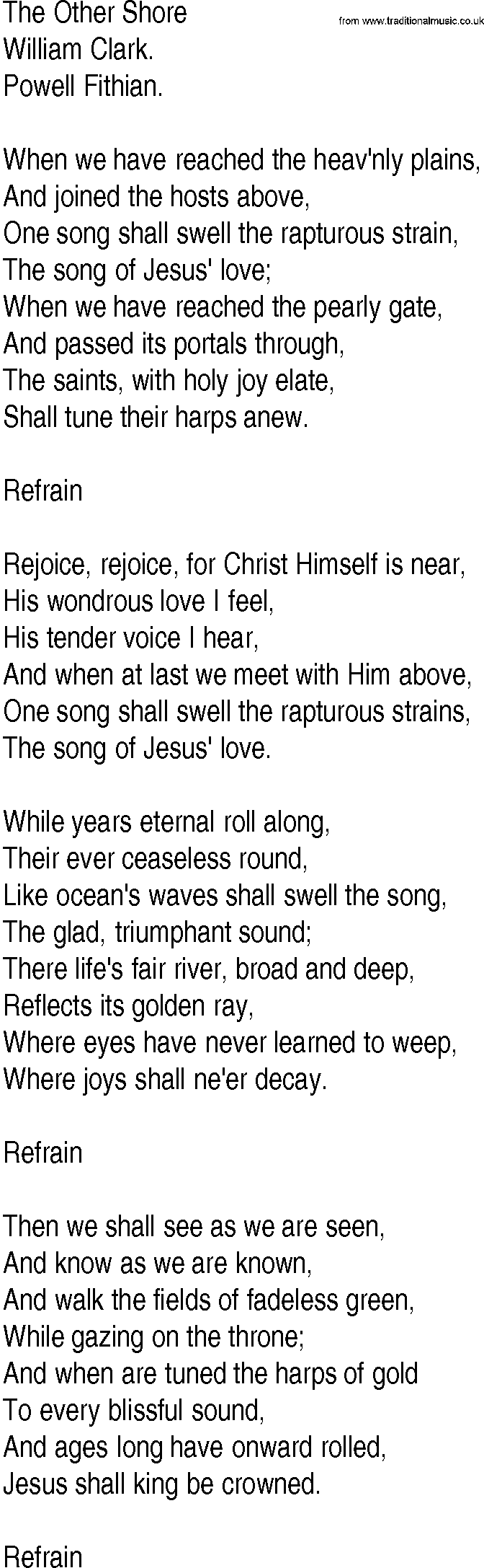 Hymn and Gospel Song: The Other Shore by William Clark lyrics