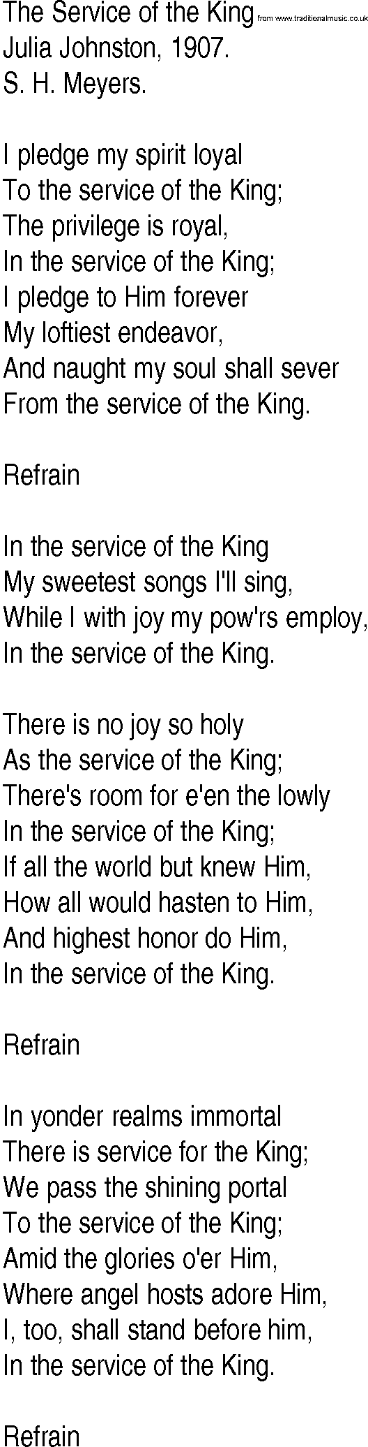 Hymn and Gospel Song: The Service of the King by Julia Johnston lyrics