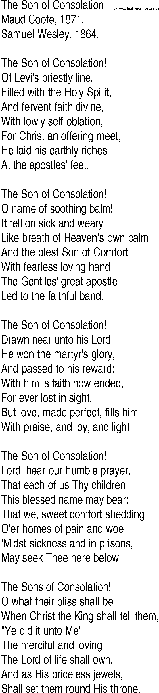 Hymn and Gospel Song: The Son of Consolation by Maud Coote lyrics