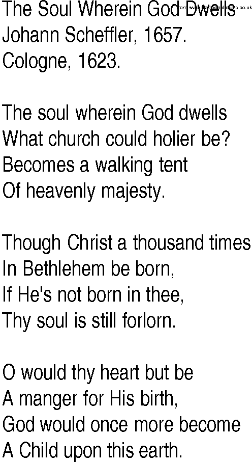 Hymn and Gospel Song: The Soul Wherein God Dwells by Johann Scheffler lyrics