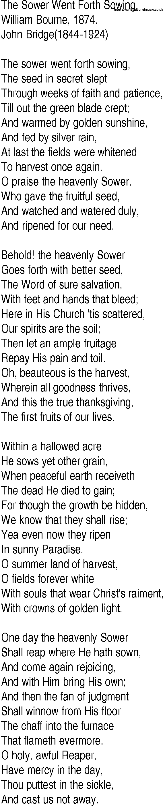 Hymn and Gospel Song: The Sower Went Forth Sowing by William Bourne lyrics