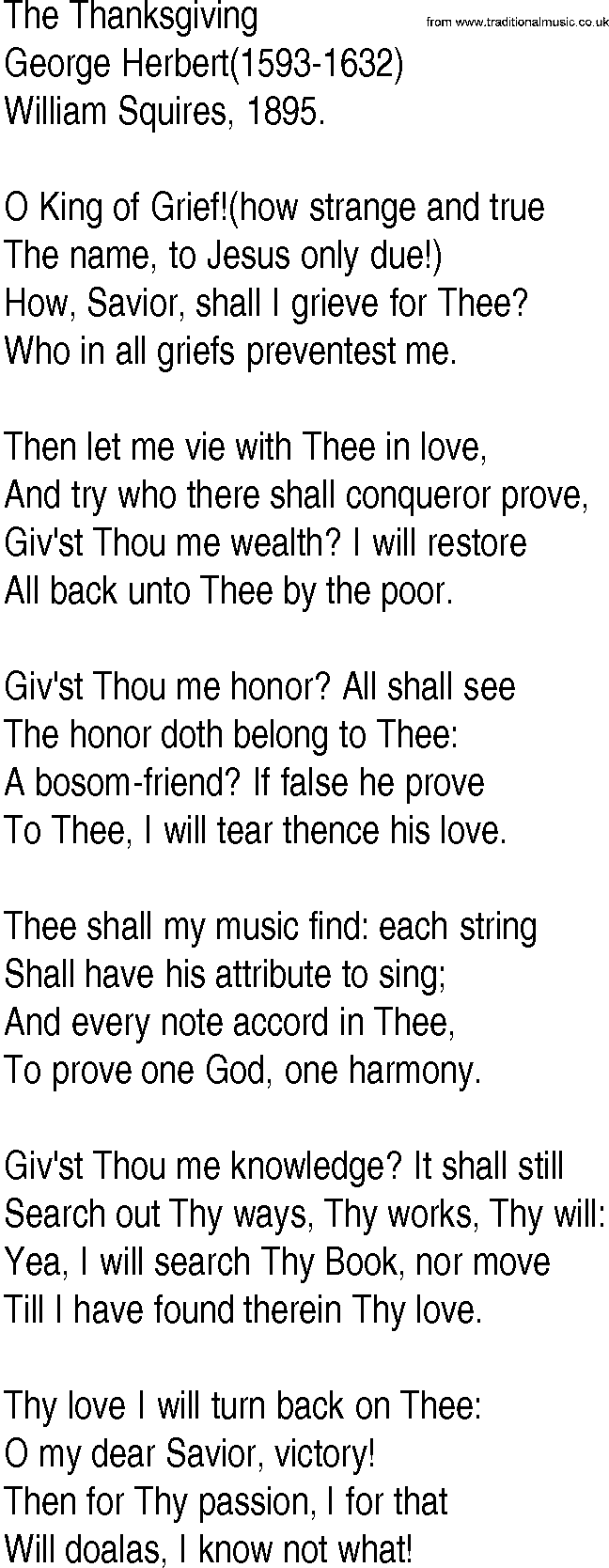 Hymn and Gospel Song: The Thanksgiving by George Herbert lyrics
