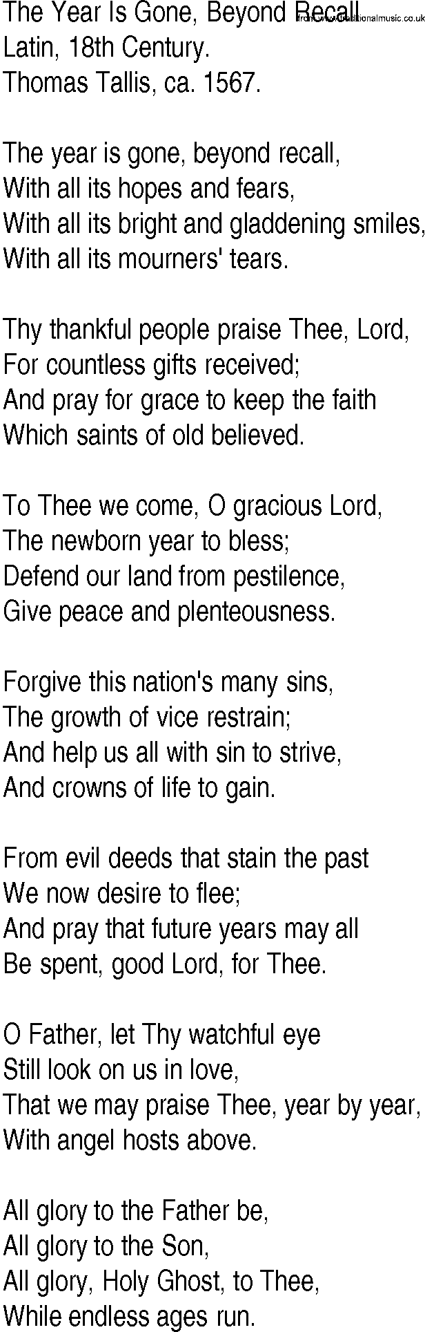 Hymn and Gospel Song: The Year Is Gone, Beyond Recall by Latin th Century lyrics