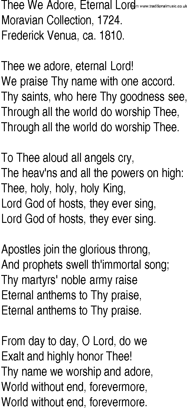 Hymn and Gospel Song: Thee We Adore, Eternal Lord by Moravian Collection lyrics