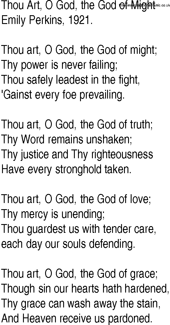 Hymn and Gospel Song: Thou Art, O God, the God of Might by Emily Perkins lyrics