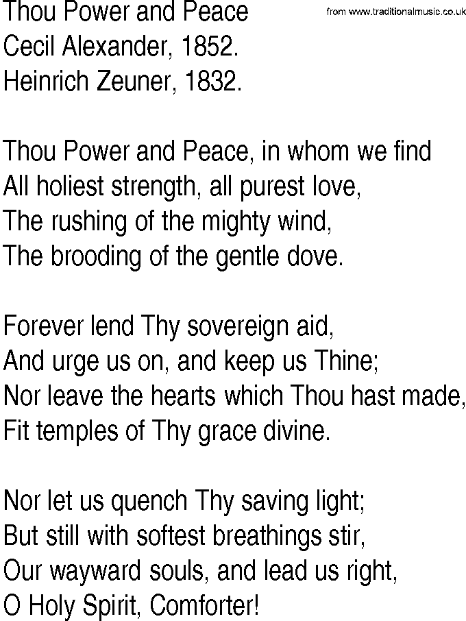 Hymn and Gospel Song: Thou Power and Peace by Cecil Alexander lyrics