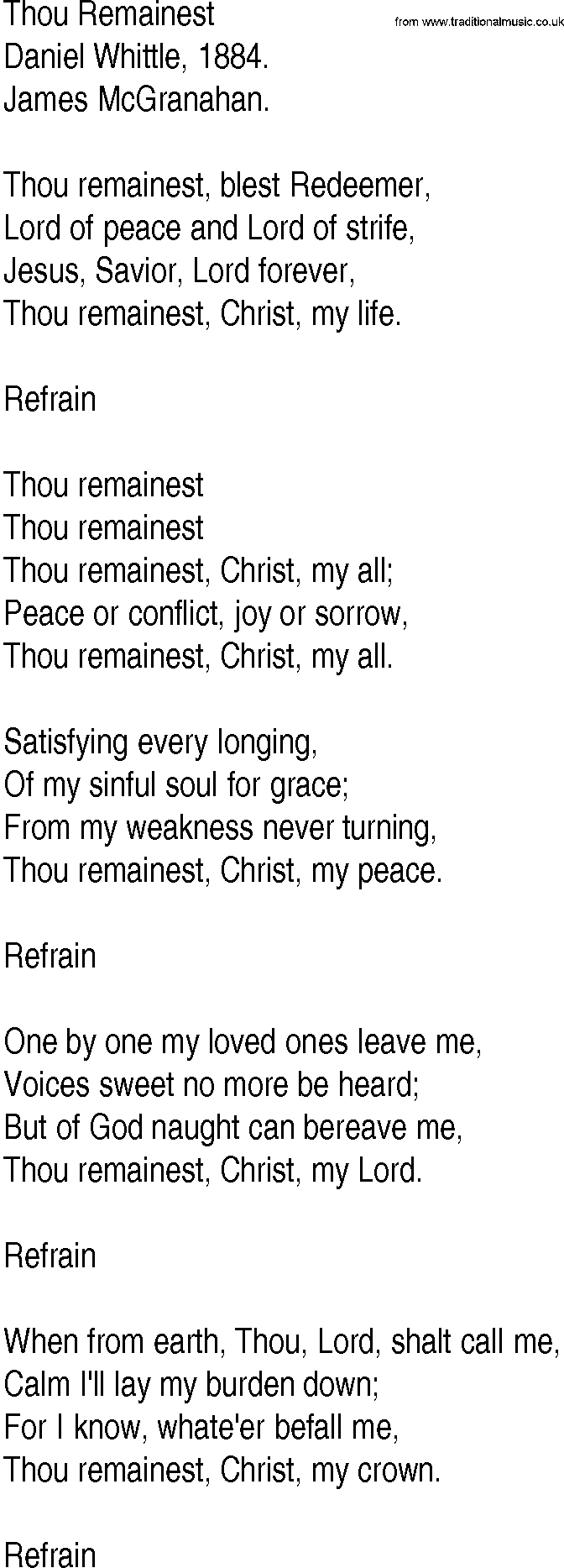 Hymn and Gospel Song: Thou Remainest by Daniel Whittle lyrics