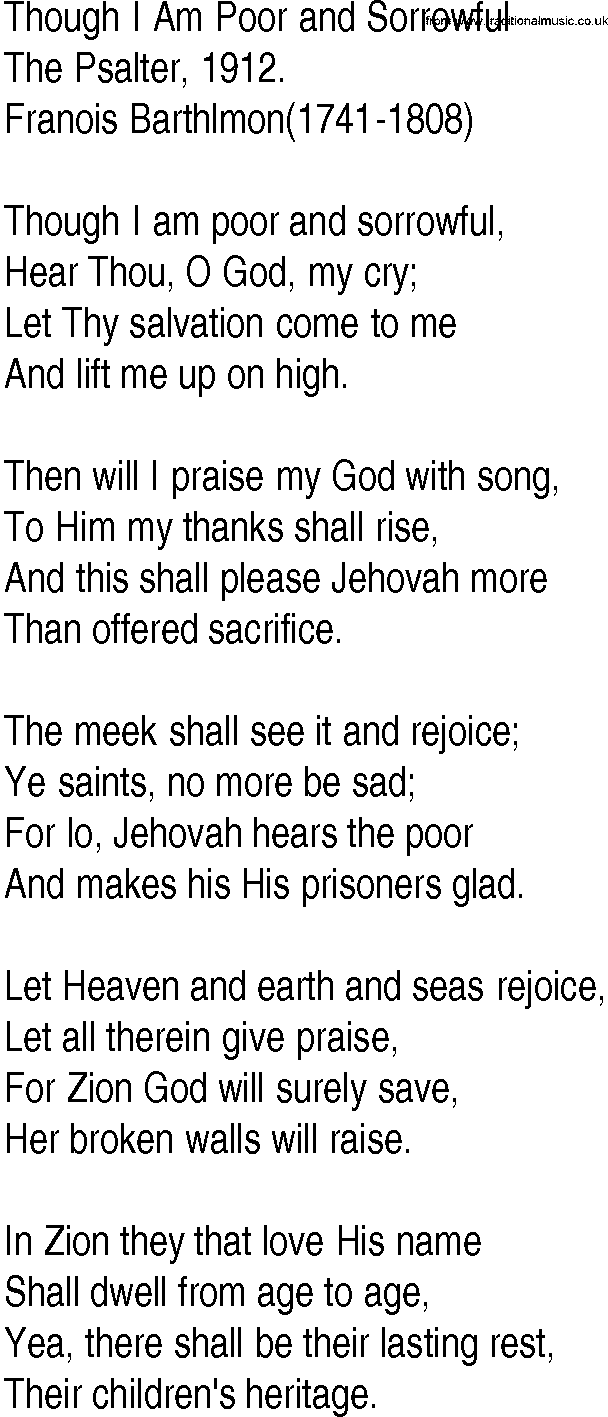 Hymn and Gospel Song: Though I Am Poor and Sorrowful by The Psalter lyrics