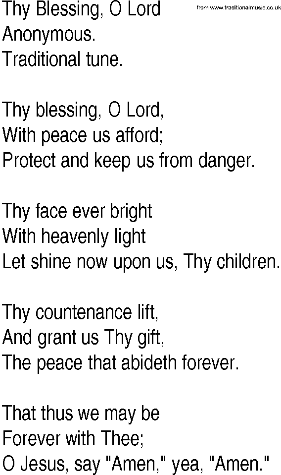 Hymn and Gospel Song: Thy Blessing, O Lord by Anonymous lyrics