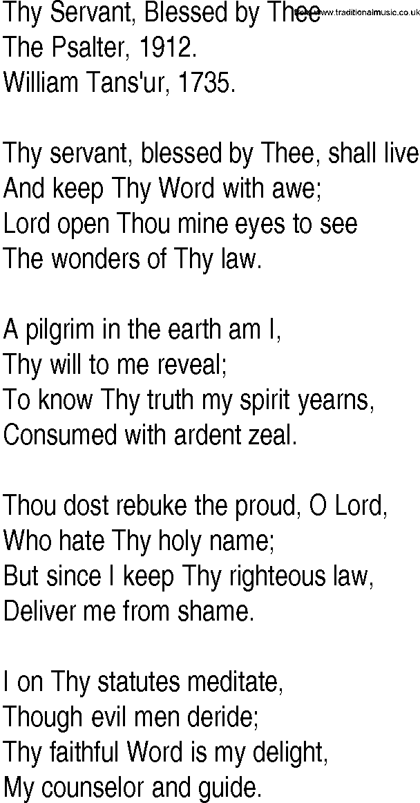 Hymn and Gospel Song: Thy Servant, Blessed by Thee by The Psalter lyrics