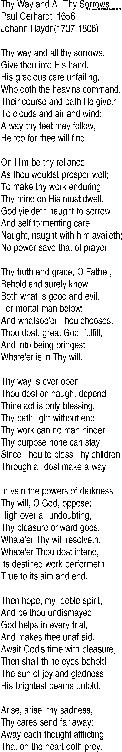 Hymn and Gospel Song: Thy Way and All Thy Sorrows by Paul Gerhardt lyrics